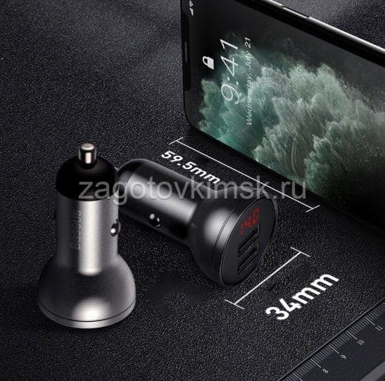 Автомобильная зарядка Baseus Digital Display Dual USB 4.8A 24W Car Charger VCBXA (CCBX-0G, CCBX-0S)